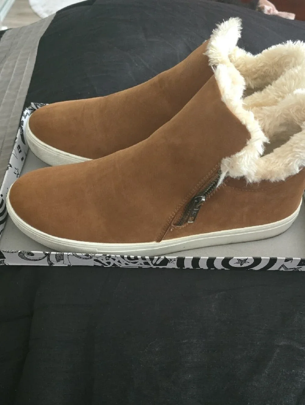 Brash Tan Slip-On Faux-Fur Lined Ankle Booties